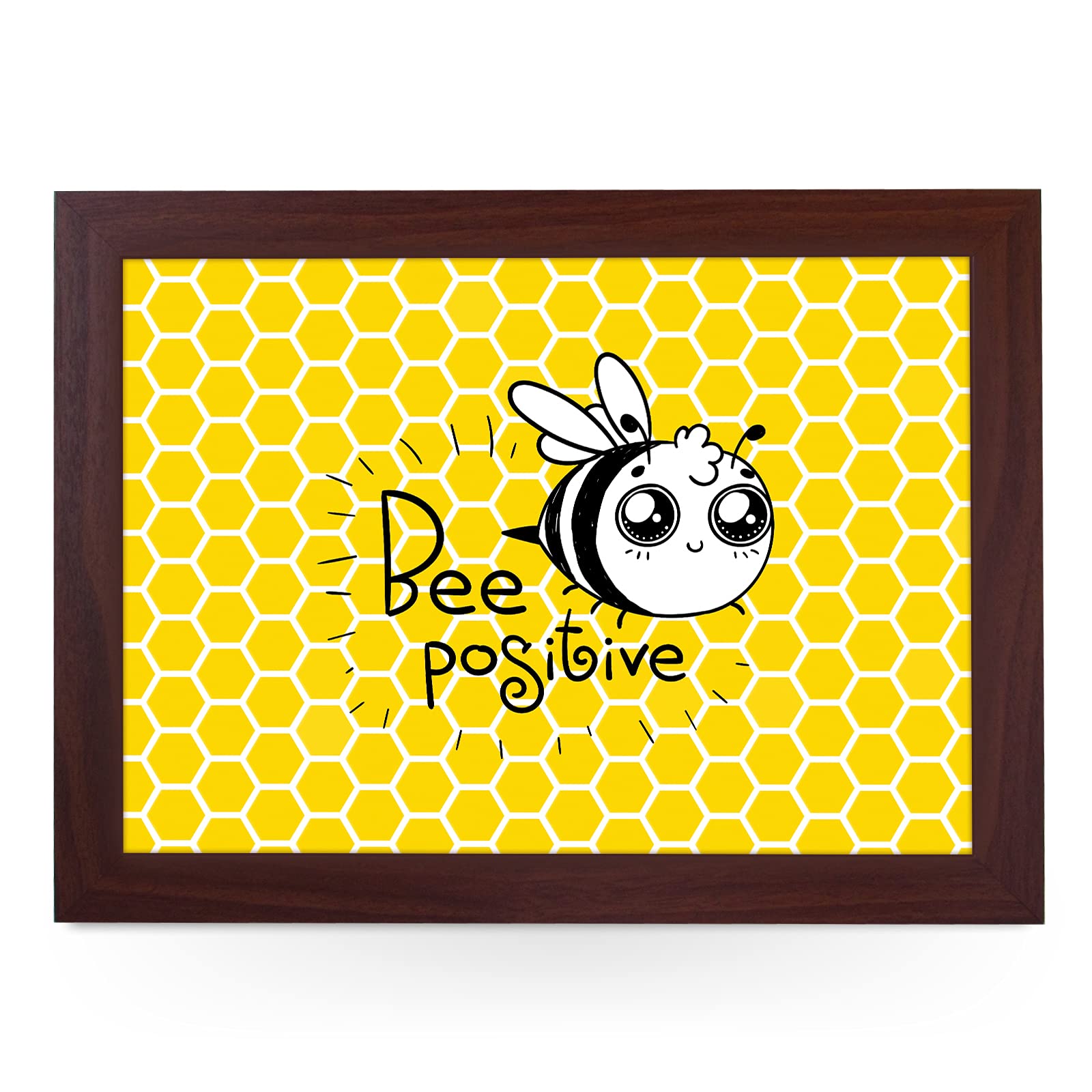 Portable Lap Desk Tray (Bee Positive) Handmade Wooden Frame, Beanbag Cushioned Bottom | Computers, Laptops, Meals, Food | L825 Brown