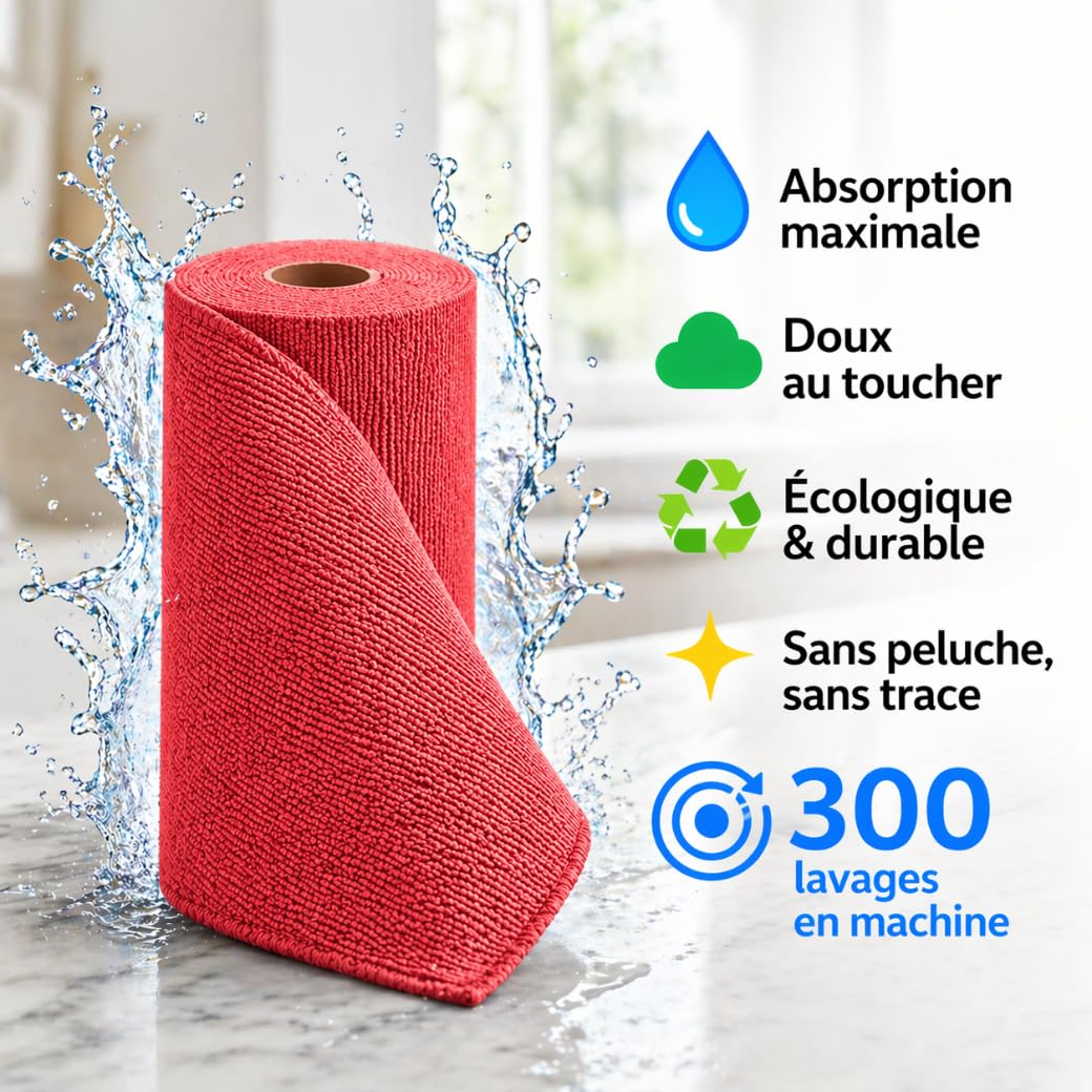 Phoenix Rollo de Microfibra Box de 75 paños de Microfibra Reutilizables – paños de Limpieza mágicos para Ventanas y Coches, Microfibra, 30 x 30 cm, Gruesos y absorbentes, Color Rojo