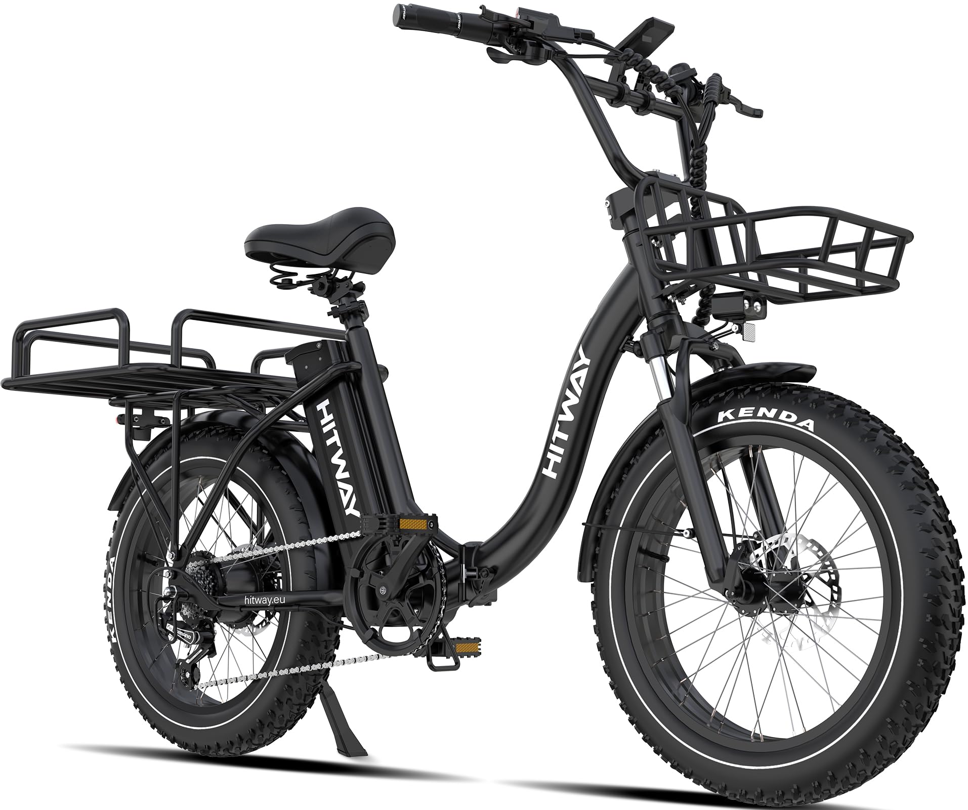 HITWAY BK6S Plus E-Bike mit 48V 27Ah Akku und 110-150km Reichweite, 20 Zoll Fat Tire City-Elektrofahrrad mit Doppeltem Gepäckkorb, 250W Motor 25km/h, 7-Gang Schaltung