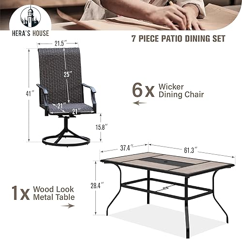 Miniatura 2 de HERAS HOUSE Juego de comedor de patio de 7 piezas juego de muebles de exterior para 6 6 sillas de comedor de ratán con respaldo alto 1 mesa