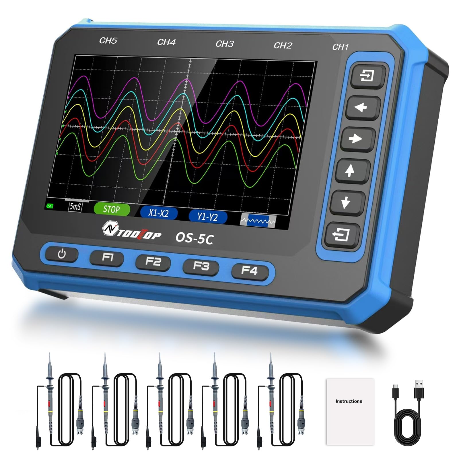 Tragbares Oszilloskop mit WIFI: Handheld Oscilloscope Zusatzsonde, 5 Kanal Digitaloszilloskop für Elektronik, KFZ und Multimeter Anwendungen Portable Handheld Five Channel Oscilloscope