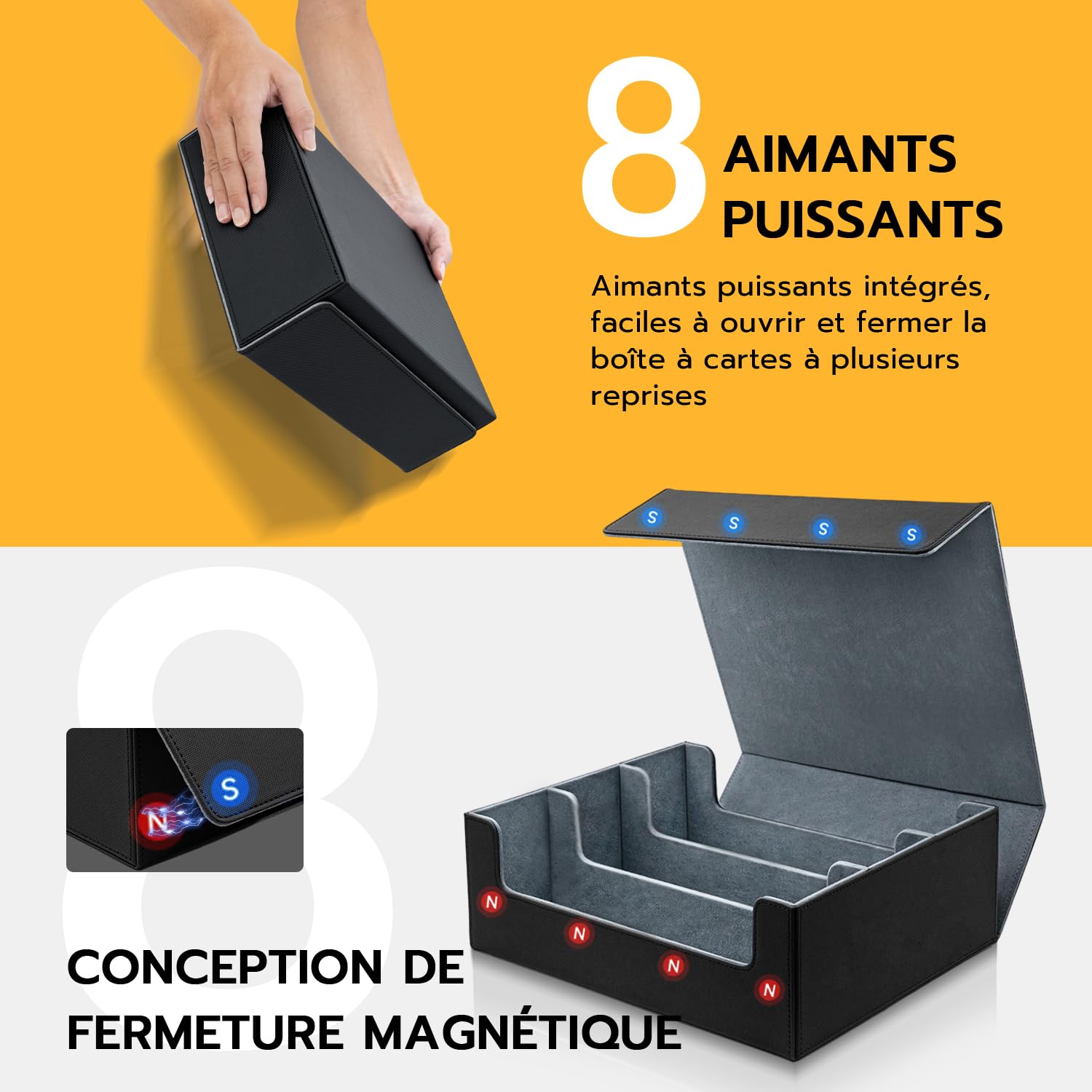 Tolesum Boîte à Cartes Pour MTG, Boîte de Rangement Maison Pour Plus De 1800 Cartes Avec Compartiment, Boîte à Rabat Magnétique Avec Cuir Pu Pour Cartes Magic Commander TCG – [Noir] - 5