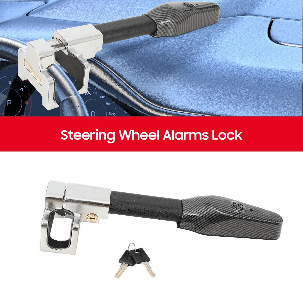 Auto Lenkradkralle mit Alarm, Hochwertige Riegel Lenkradkralles | Universal Lenkradsperre zur Diebstahlsicherung, 130dB Auto Diebstahlschutz durch Lenkradschloss für PKW SUV LKW Lieferwagen