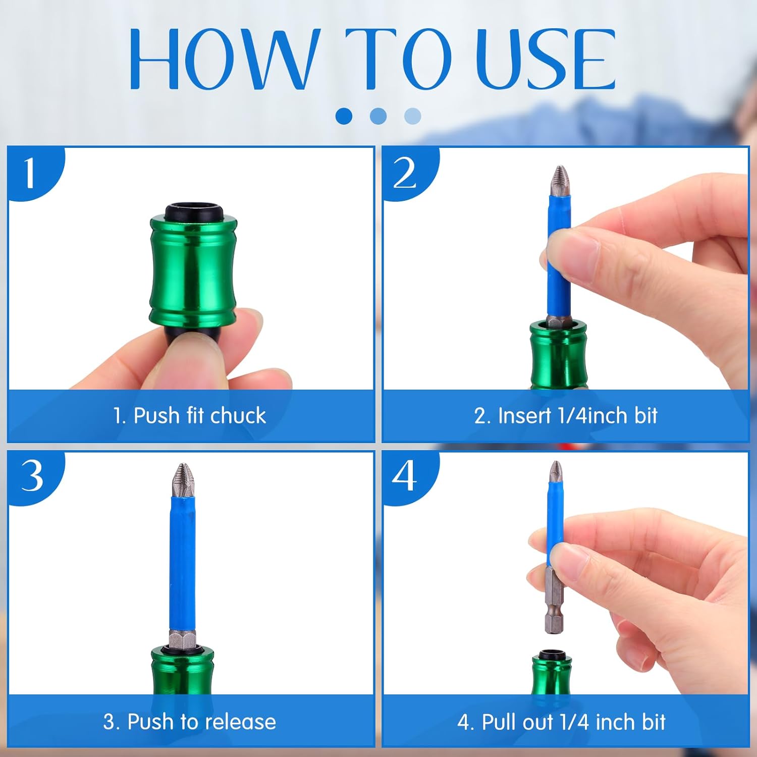 Therwen 30 Pcs Bit Holder Key Chain 1/4" Hex Shank Drill Bit Holder Aluminum Portable Socket Tools Gifts for Men Dad Keychain Drill Screw Adapter(Classic)