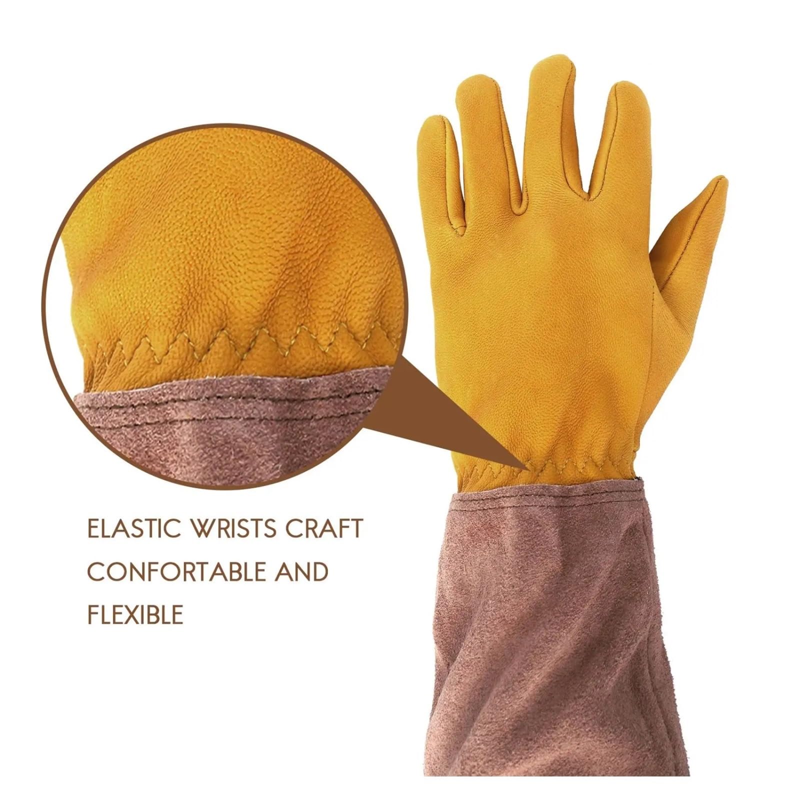 Gants de jardinage for la taille des rosiers, manchette en cuir PU jaune, taille M 45 cm