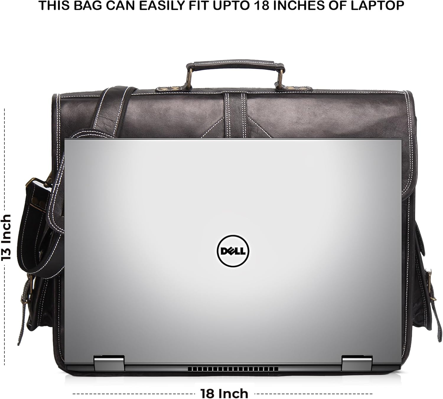 Vintage Leather Laptop Bag for Men Full Grain Large Leather Messenger bag for men 18 inches with rustic look Brown briefcase (Black) - Image 5