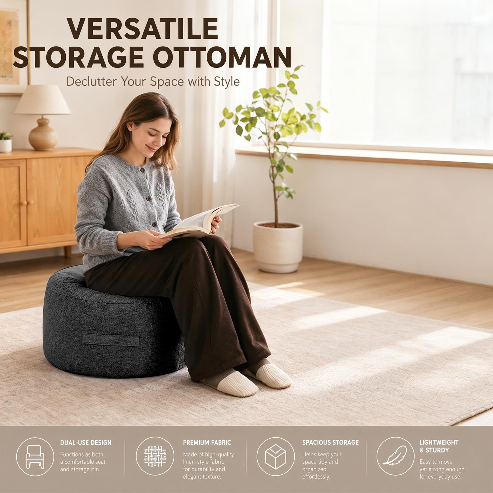 Kuscheltier Aufbewahrung Sitzsack Ø60 cm – XXL Spielzeug Organizer für Kinderzimmer, Kuscheltiere, Kissen und Decken, ohne Füllung, bei Befüllung Sitzkissen, Cordstoff, Reißverschluss (Dunkelgrau)