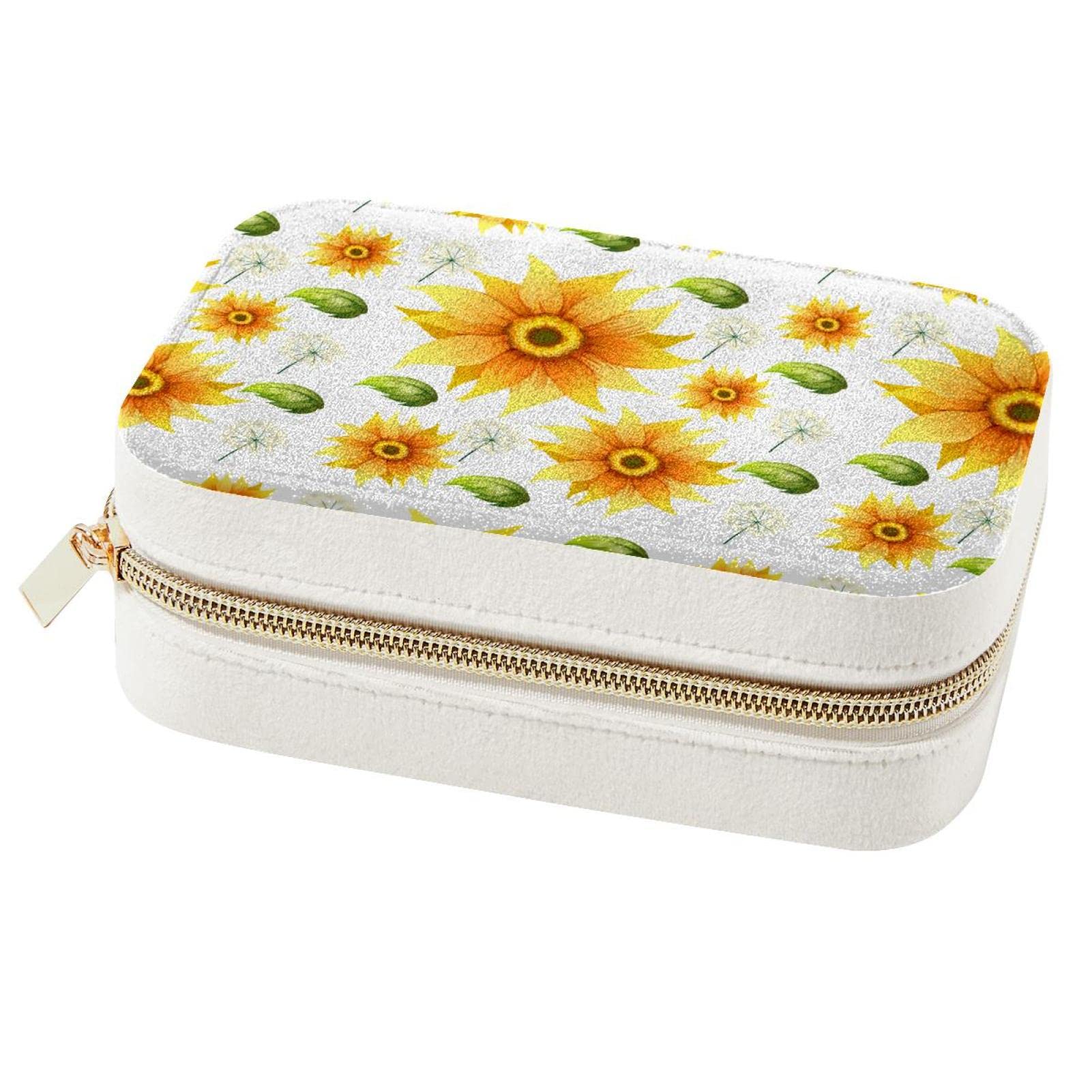 Étui à bijoux tournesol compact avec compartiments pour ranger boucles d'oreilles en vacances