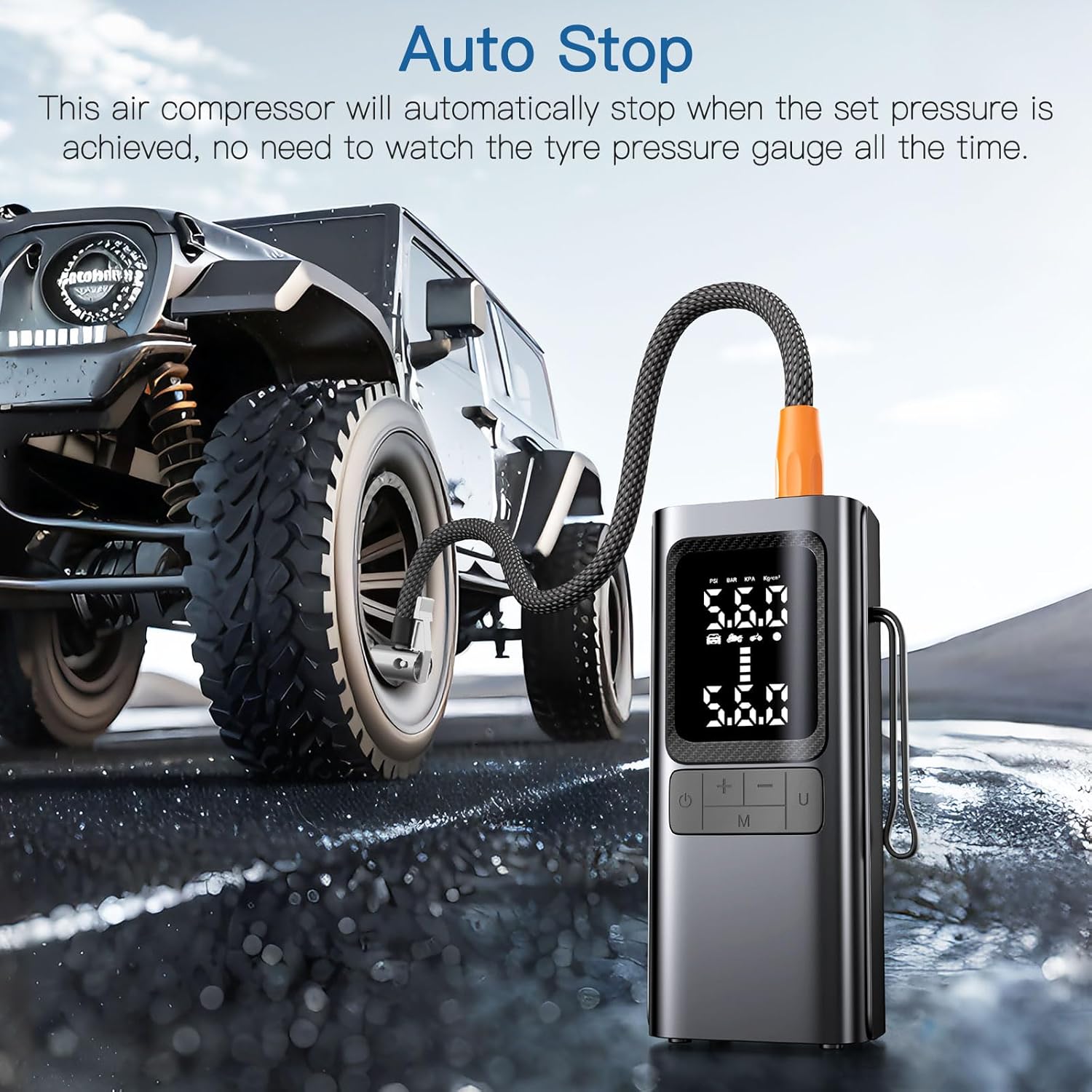 Tire Inflator Portable Air Compressor,150 PSI Cordless and 12V DC Dual Power Mini Tire Pump with Pressure Gauge Digital Display,Auto Shutoff Function & LED Light for Car,Ball,Motorcycle,Bike