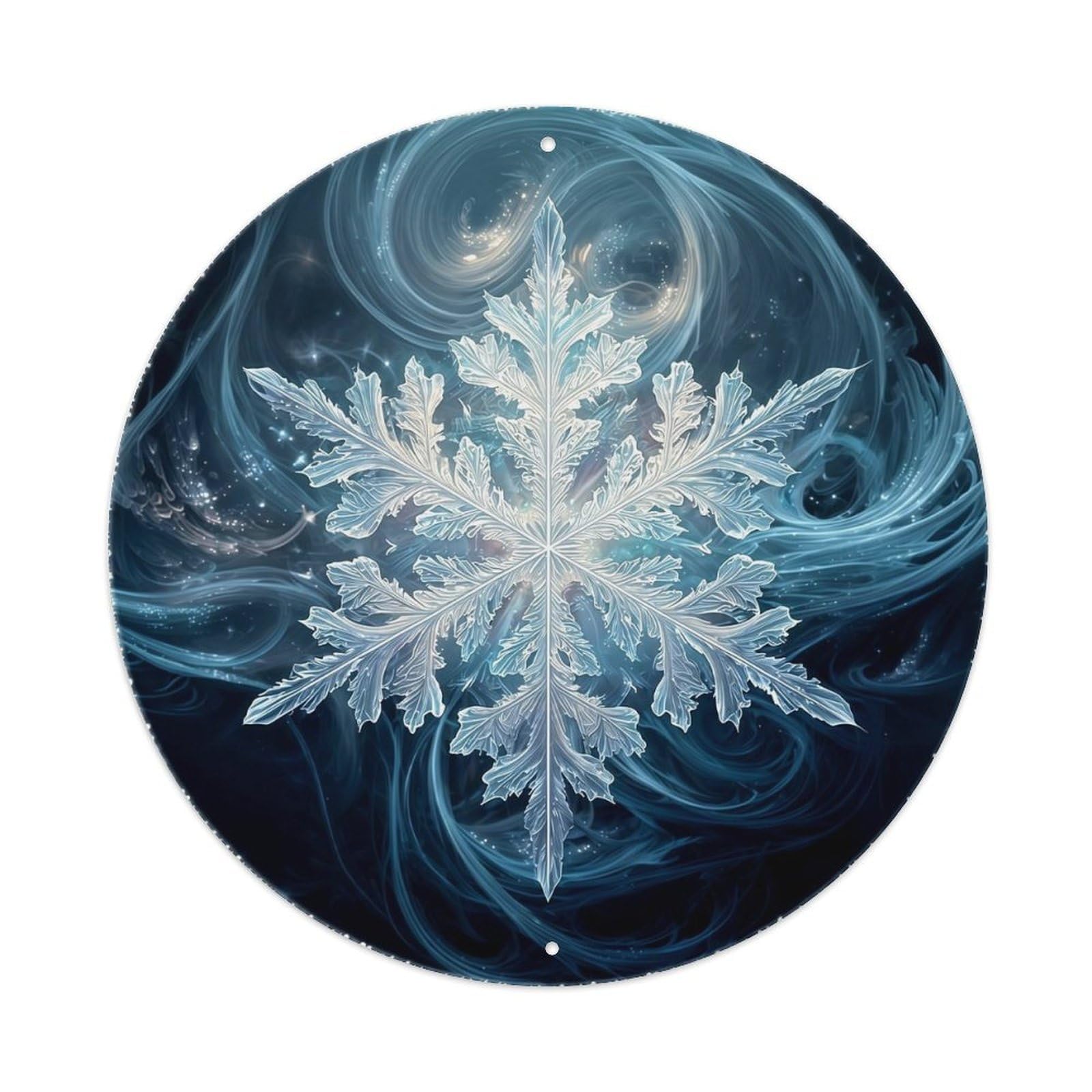 Icy Snowflake Cosmic Swirl Design Vintage Metal Tin Sign Retro Wall Decor for Home Bar Garage Cafe, Indoor & Outdoor Decorative，circle Metal Poster, 8x8 Inch