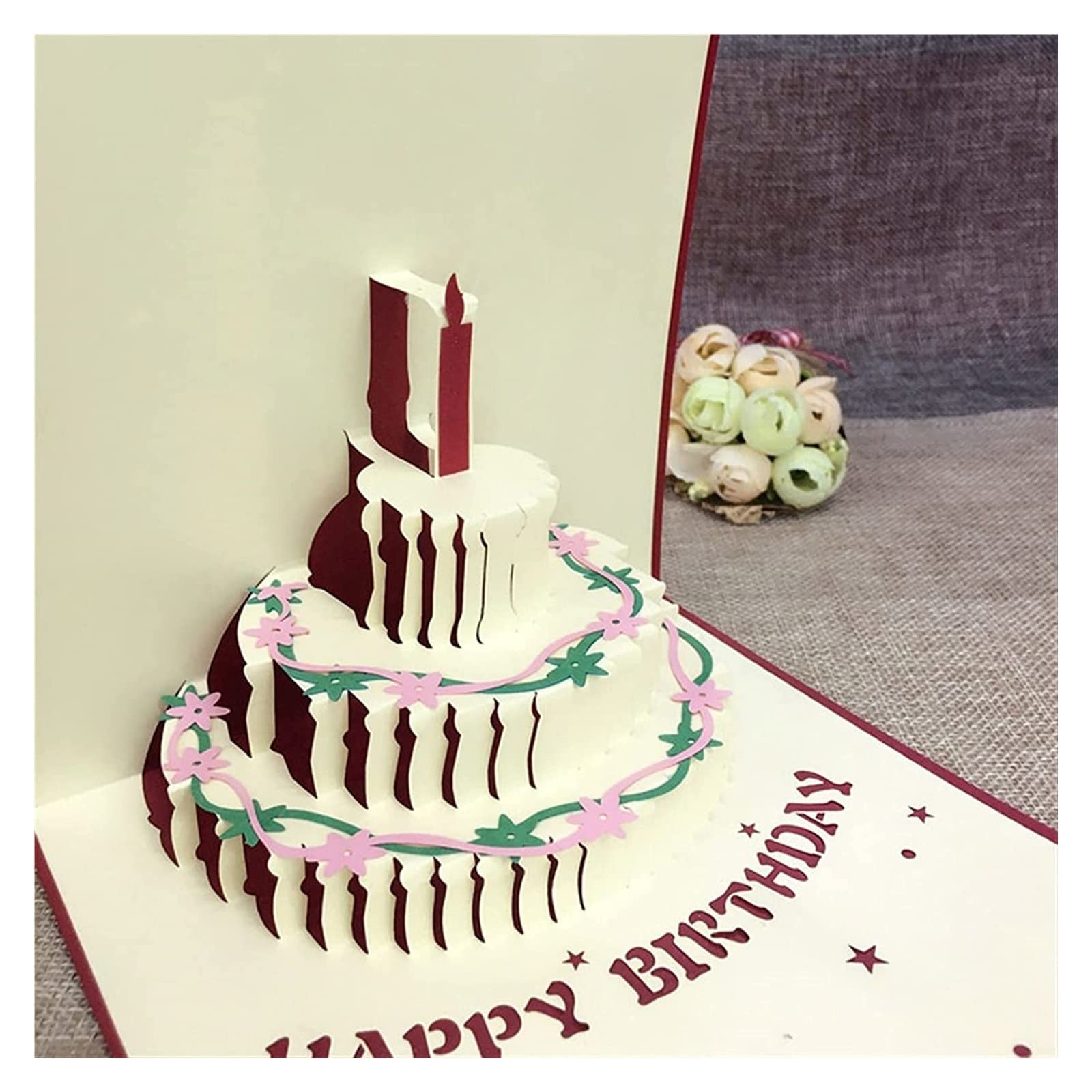 Paper Pop Up Cards,Birthday Greeting Card,Valentine Gift Card, Birthday Gift Cake Card Pop Up 3D With Envelope Greeting Cards Postcard Invitation Handcrafted Origami Wishes Cards Thank You Cards (Co