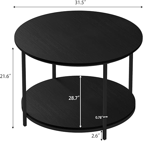 Miniatura 2 de Mesas de centro redondas Sala escritorio de madera rústica de 2 niveles de 31.5 pulgadas y patas de metal resistentes, mesas de centro circulares