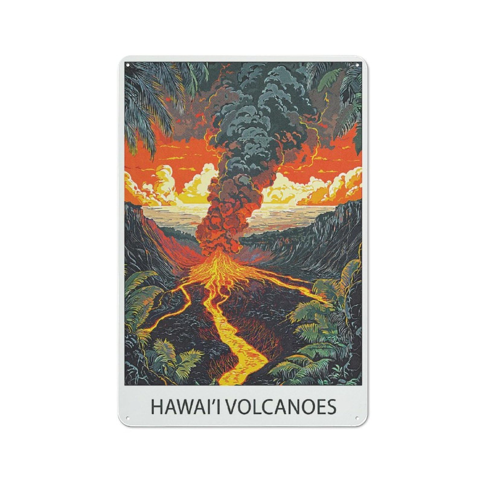 Junmoney Style-22 Classic Hawaii Volcanoes Art Print Metal Wall Plaque 30X20cm, Nostalgic Wall Art For Living Room, Hallway, Kitchen Or Cafe