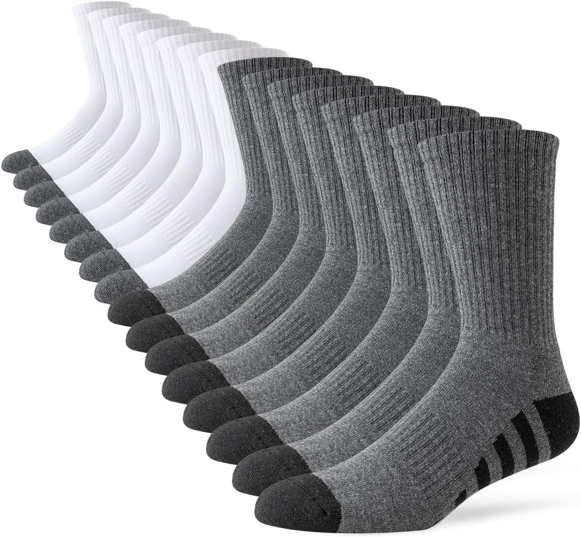 JOYNÉE 8 Pairs Mens Crew Work Cushion Socks Long Athletic Running Socks Workout Breathable Socks