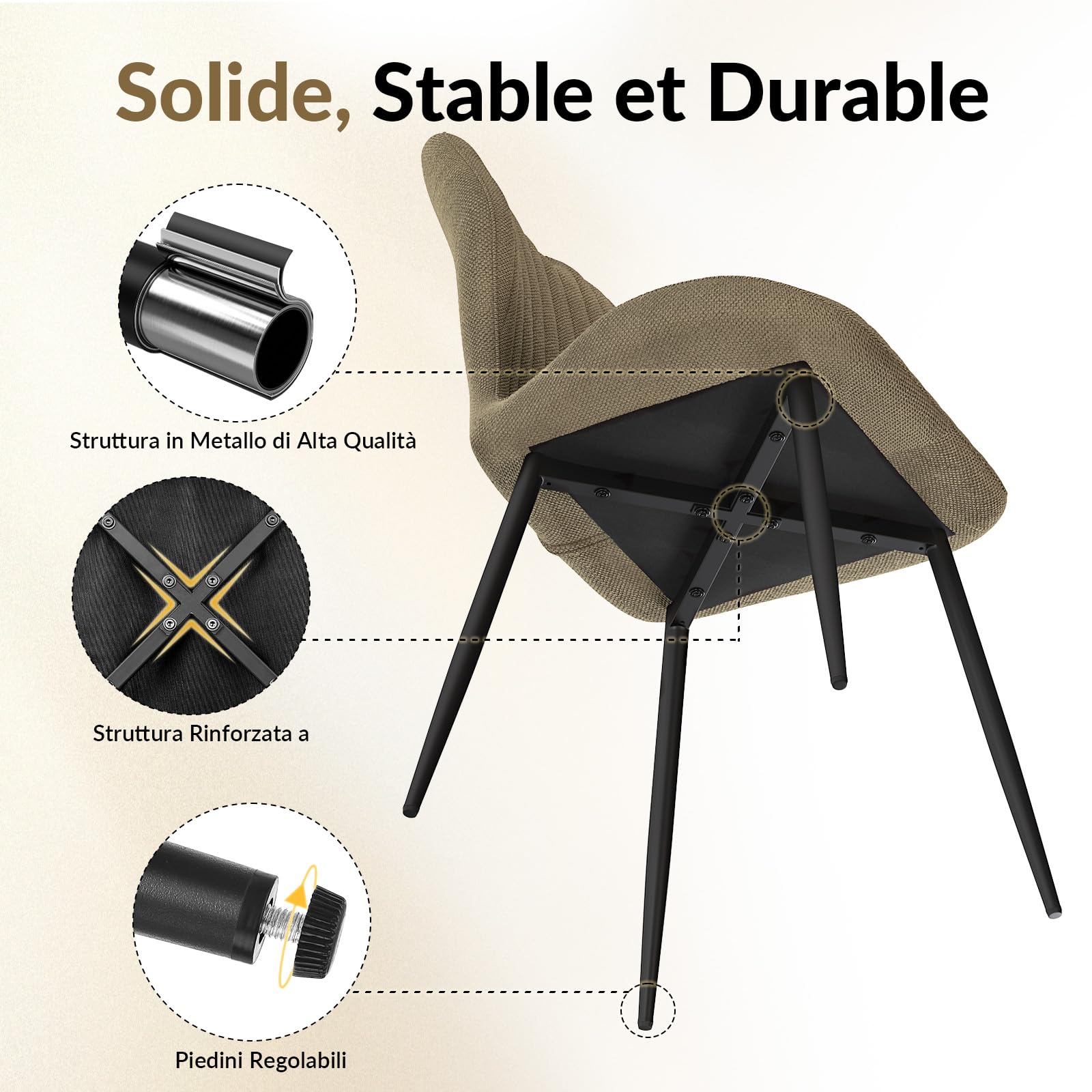 JIJIAN 6er Set Stühle Esszimmer mit Chenille, Braun Esszimmerstühle