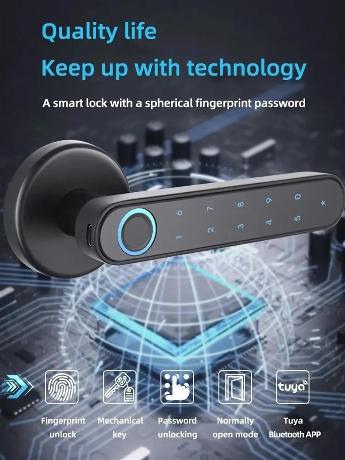 Serratura intelligente, Serratura for porta con impronta digitale intelligente Bluetooth password di sblocco chiave meccanica for in legno maniglia singola Smartlife