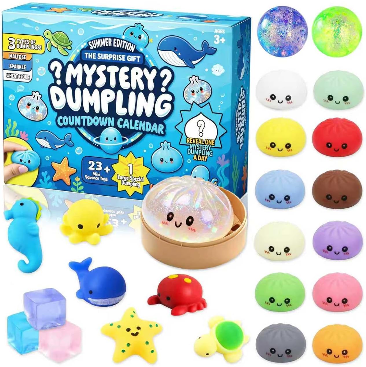 Dumpling Squishies, 2026 Squishies Dumpling Mystery Advent Countdown Calendar, 24 PCS Random Surprise Squishies Toys, Stress Relief Sensory Fidget Toy for Anxiety Relief Hand Relax, Birthday Gifts (Purple)