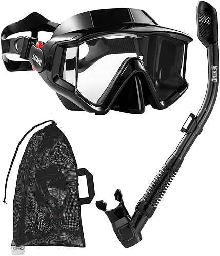 Aegend Equipo de esnórquel para adultos, juego de esnórquel seco vista panorámica mejorada con tecnología antifugas y antivaho. Correa ajustable