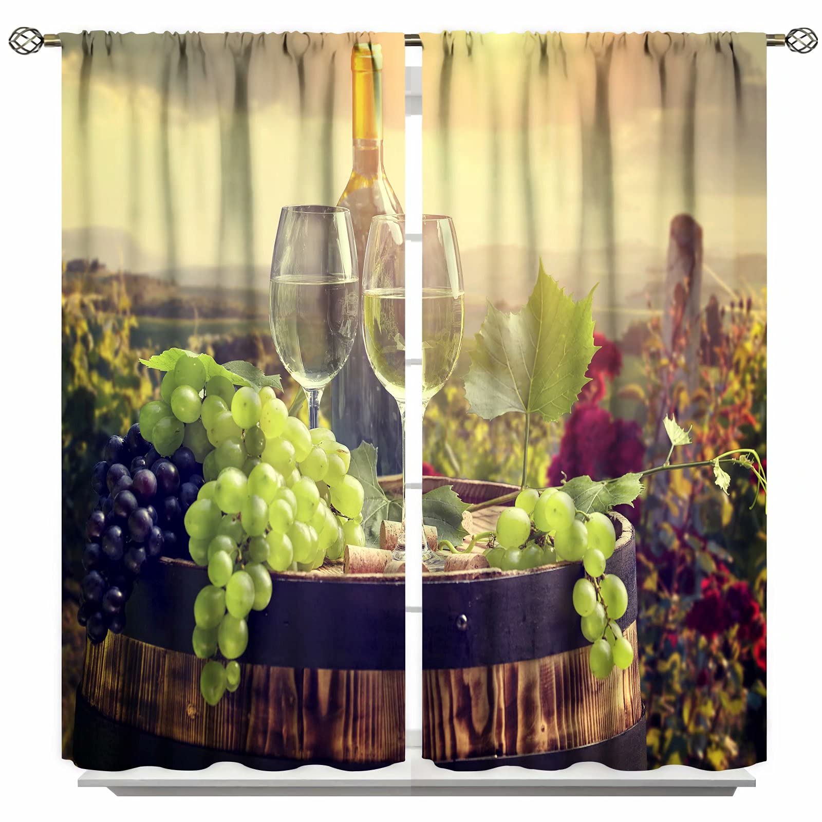 GY Rod Pocket Kitchen Curtain Vineyard and White Wine Picture 72x63inch(183x160cm)