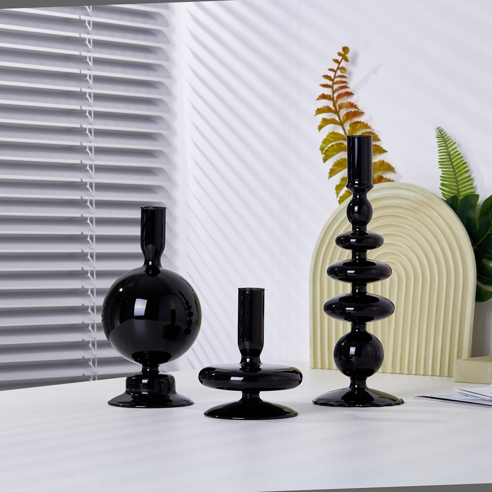 Amazon.com: 2 Pcs Matte Black Ceramic Candle Holder Candlestick Holder ...