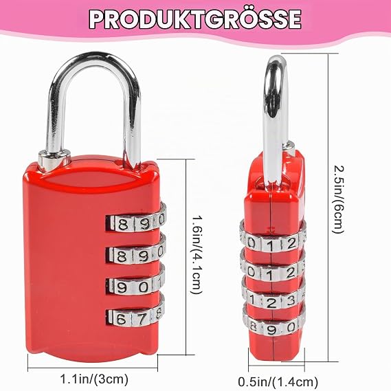 6 Stück Vorhängeschloss Zahlenschloss4 StelligVorhängeschloss Mit ZahlencodeSchloss Mit Zahlencode aus Metall WetterfestZahlenschloss Vorhängeschloss Klein für SchließfächerTor Zaun 6*3*1.5 cm