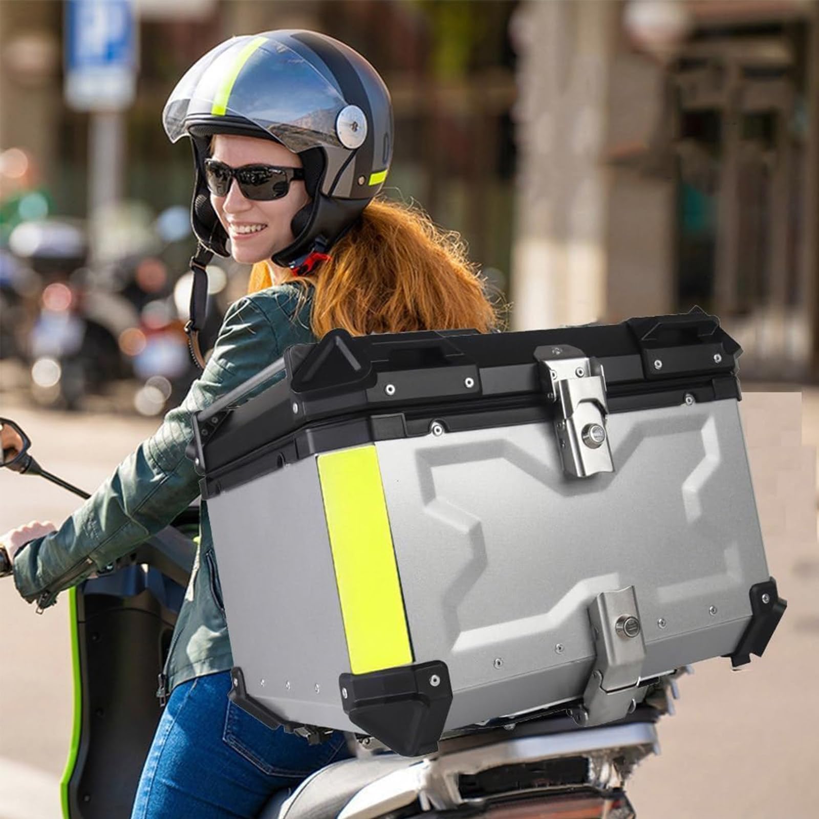 Coffre supérieur de moto en aluminium étanche avec double clé et verrous de sécurité