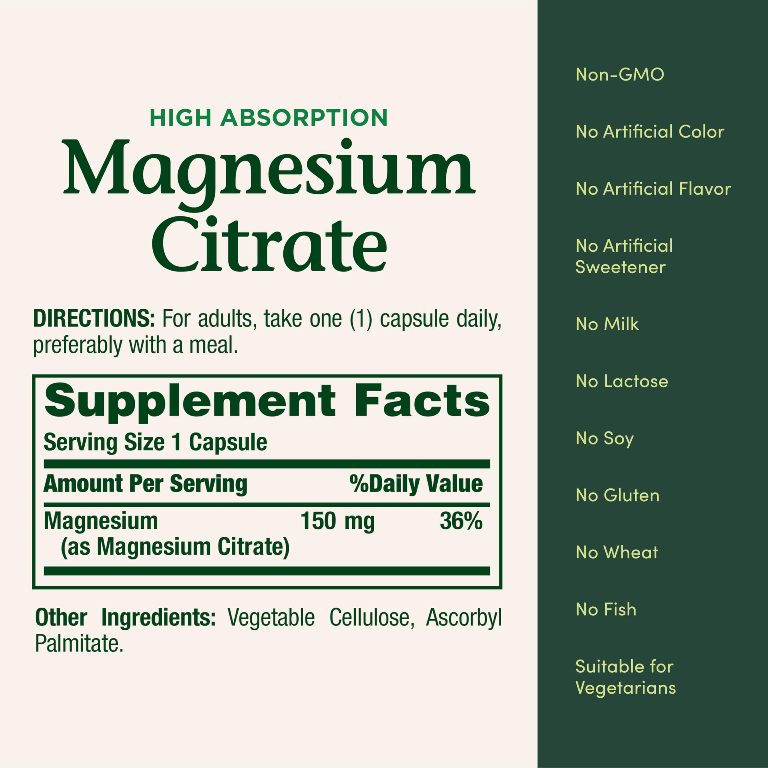 Nature’s Bounty Magnesium Citrate, Vegetarian, Gluten Free, 90 Capsules — Amazon image 5