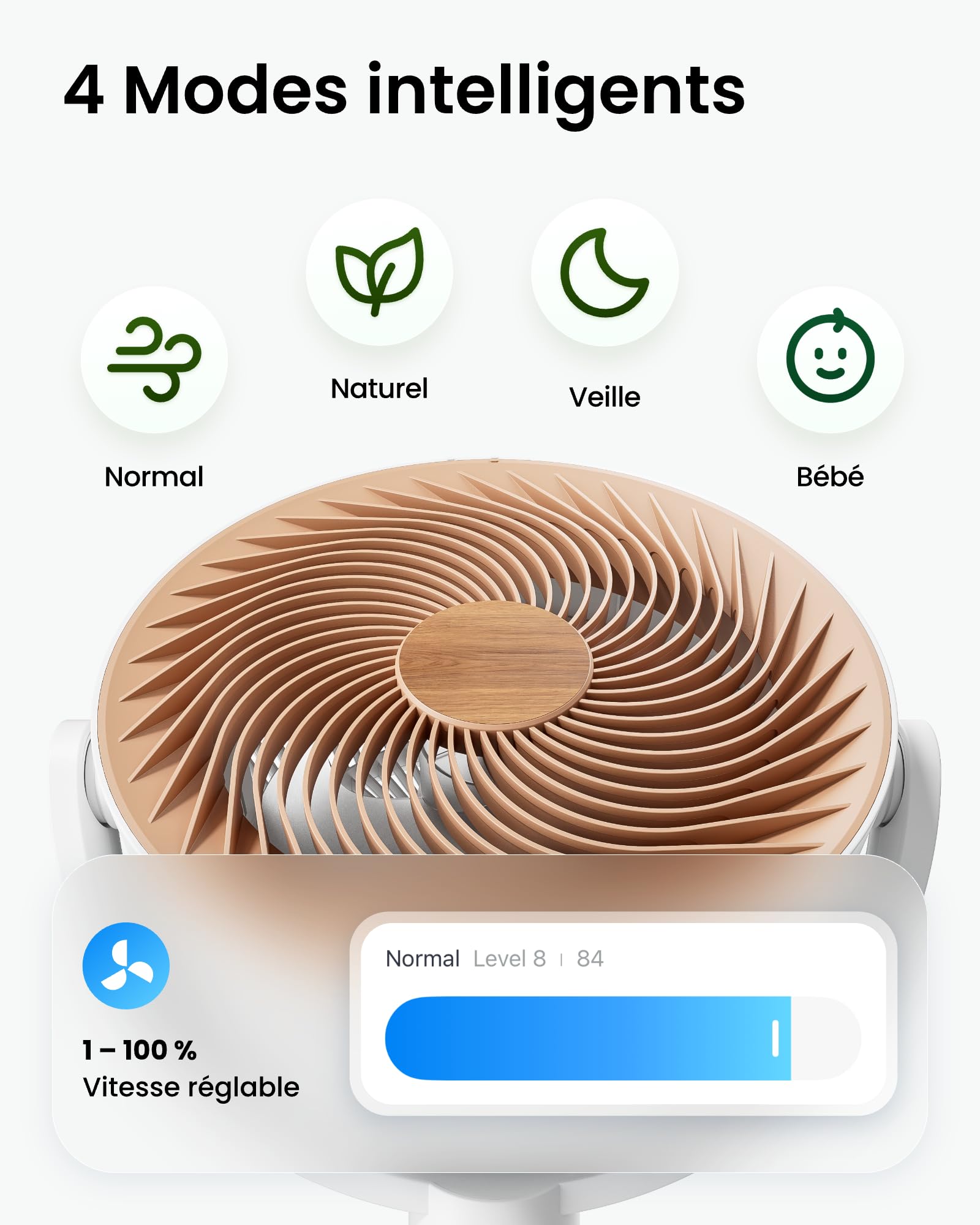 SwitchBot Ventilateur sur pied oscillant, éclairage RGB, 22 dB ultra-silencieux, télécommande, compatible Matter via Hub, débit d'air 9,15 m³/min, hauteur réglable, 4 modes, 9 vitesses, minuterie 9 h
