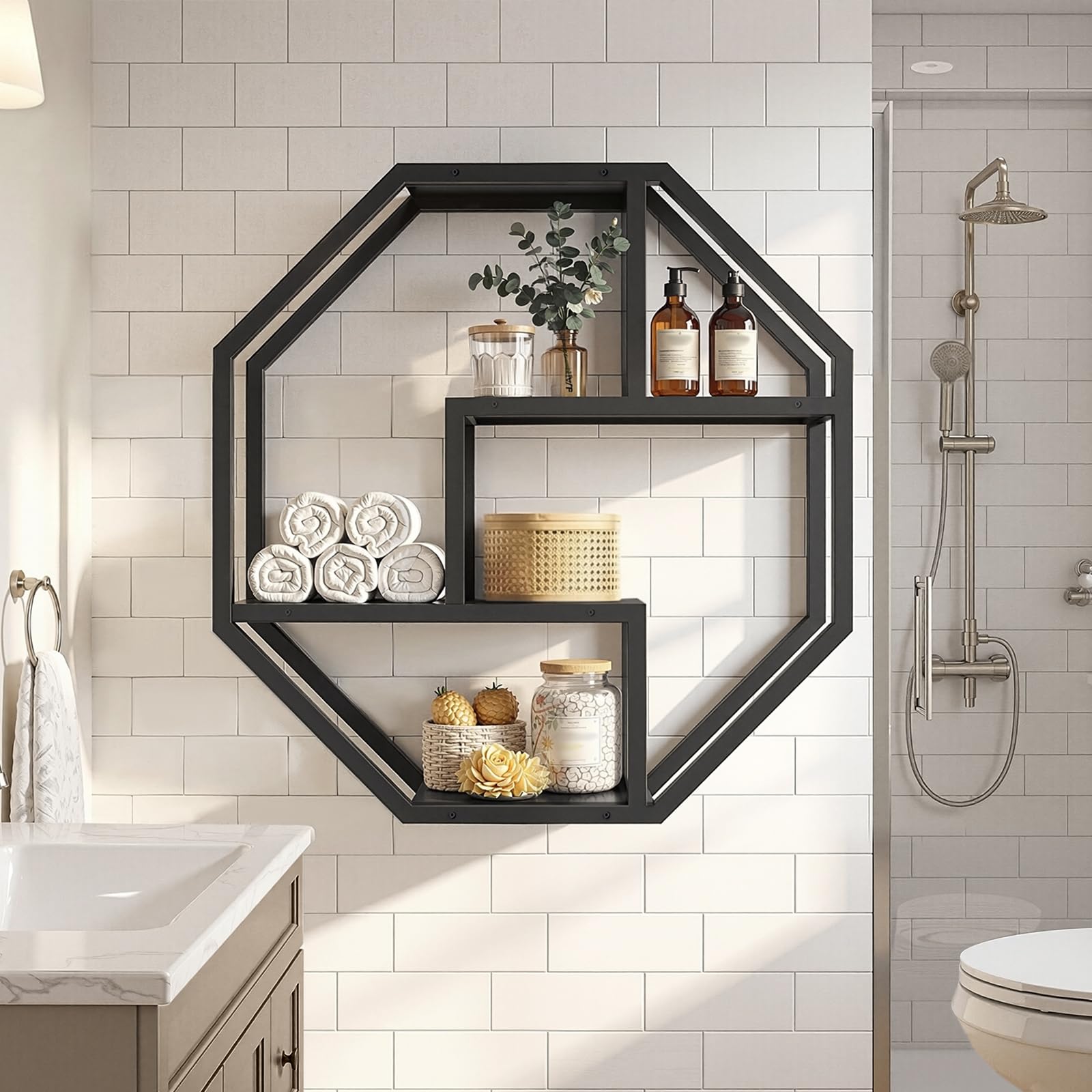 HOOBRO 4-stufiges Wandregal, dekoratives Schweberegal mit stabilem Metallrahmen, Regalbrett, wandmontiertes schwebendes Regal für Wohnzimmer, Schlafzimmer, Küche, Arbeitszimmer, Schwarz EBK67BJ01