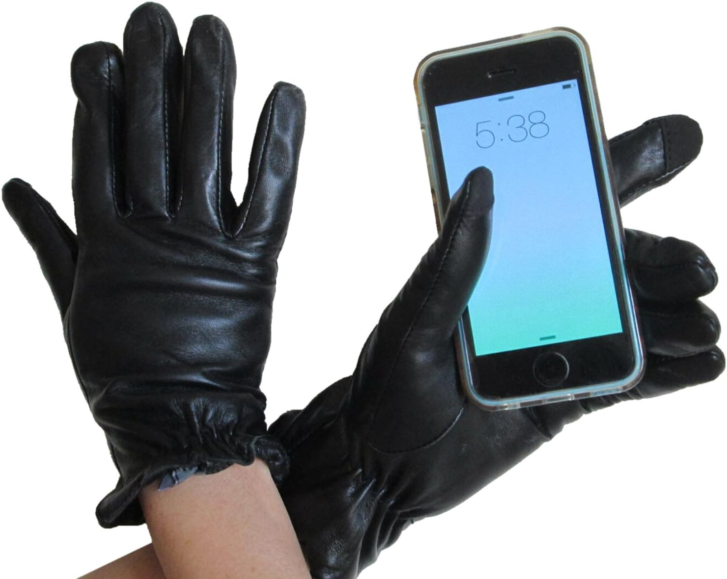 Touchpoint Fownes Women's Fleece Lined Black Lambskin Leather Smart Gloves 7.5/L image 3