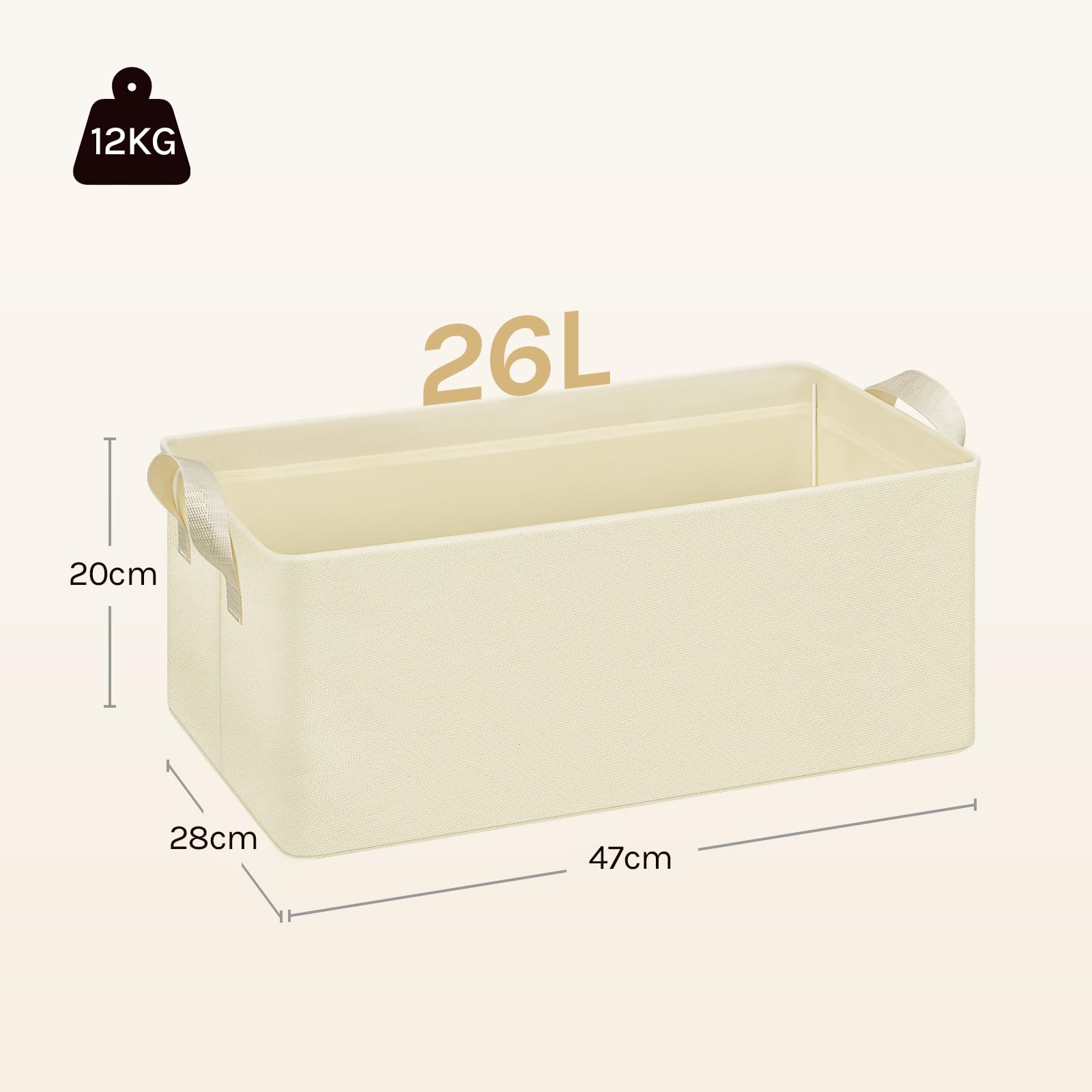 WOLTU Opvouwbare opbergdozen, 6 stuks, stoffen opbergkubussen met handgrepen, organizerdozen voor planken, stapelboxen voor opslag, grijs, 47 x 28 x 20 cm