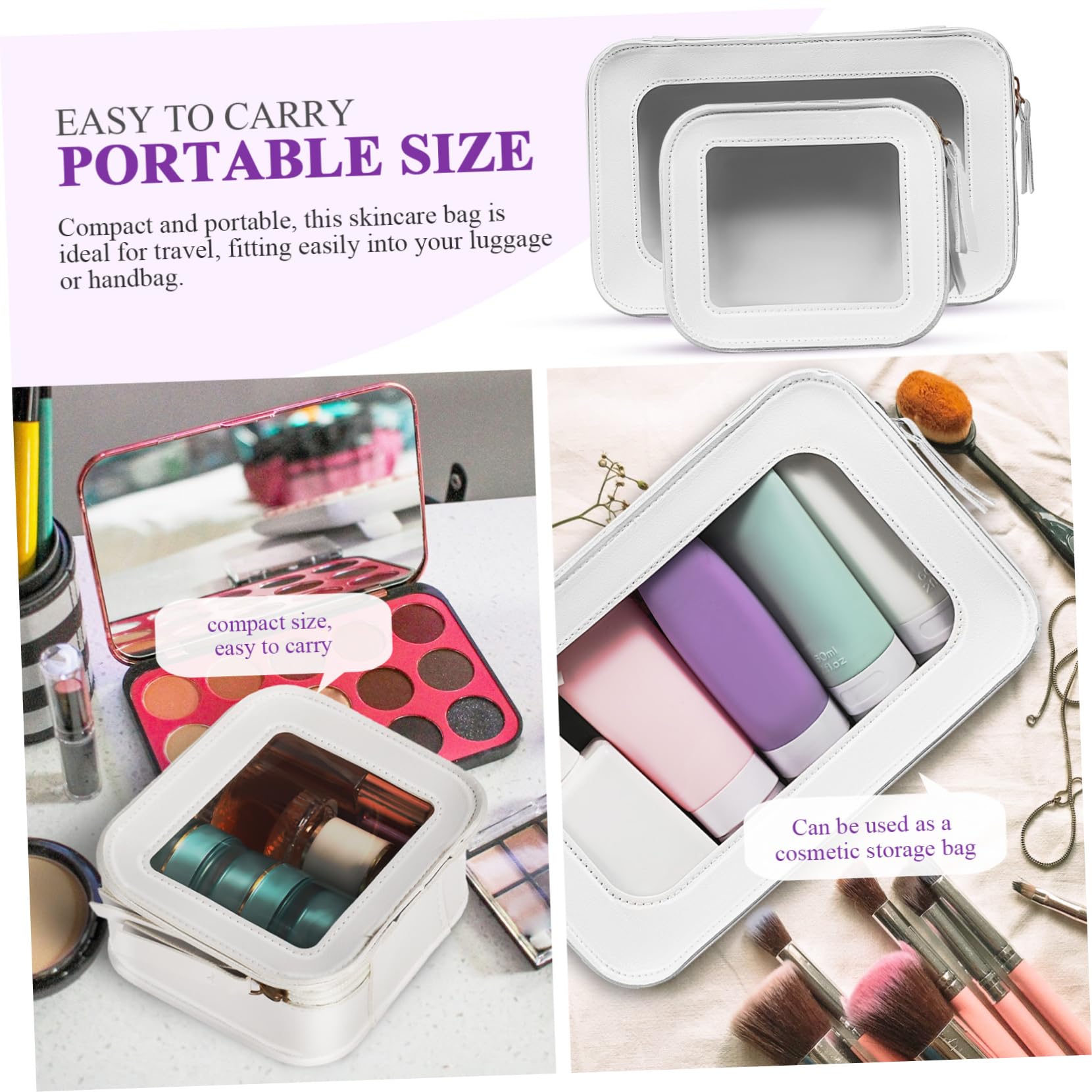 Beavorty Borsa Cosmetici Trasparente in Pvc Grande Capacità per Viaggio Donna con 2 Pezzi Beauty Case Portatile per Trucchi