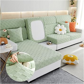 Stretch Sofa Seat Cushion Cover Thicken Sofa Couch Cushion Slipcovers with Elastic Bottom Spandex Jacquard Anti-Slip Furniture Protector Green,Large-1-Seater