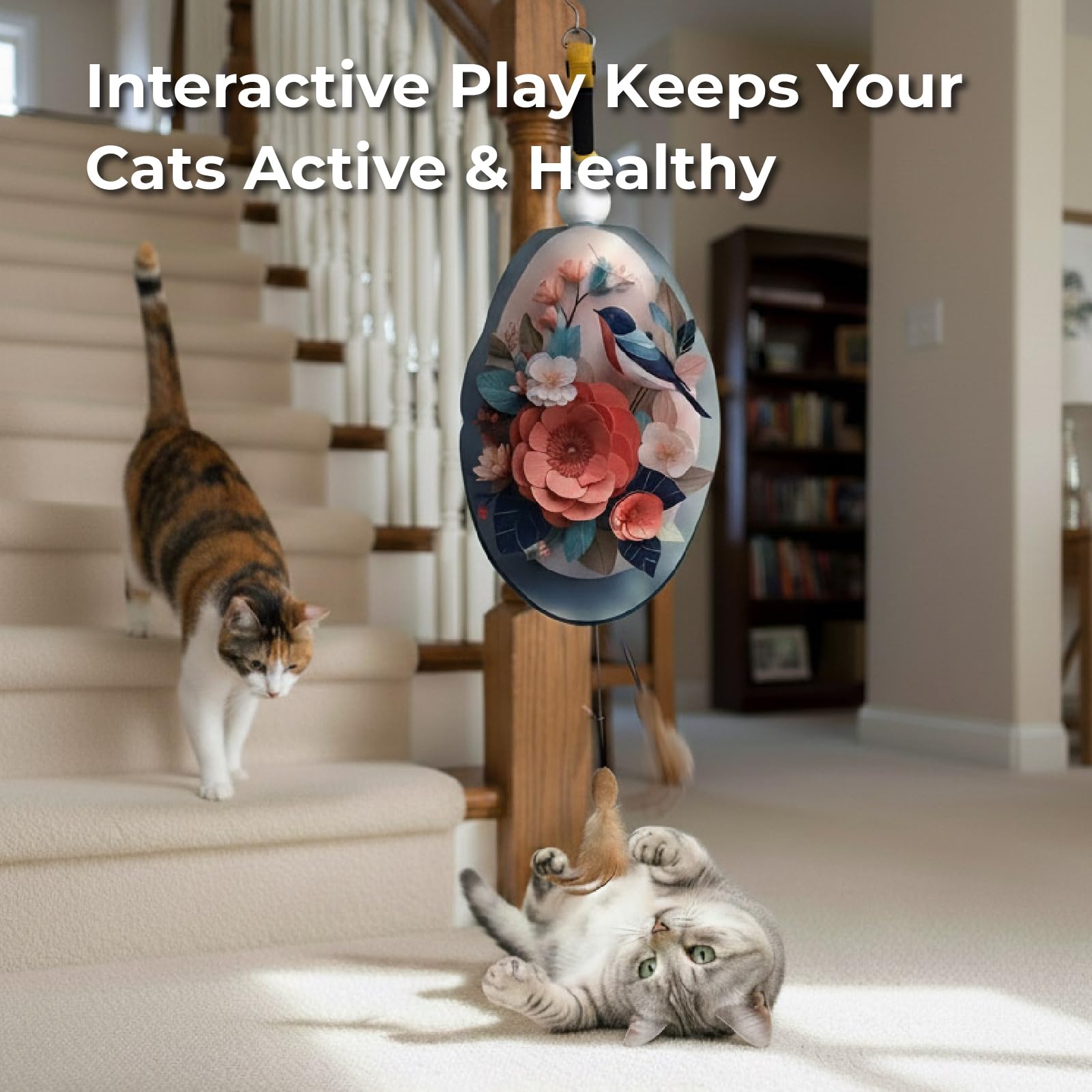 Juguetes interactivos para gatos de interior, juguete de plumas colgante automático oculto para gatos, juguetes de enriquecimiento recargables activados por movimiento para gatos adultos aburridos