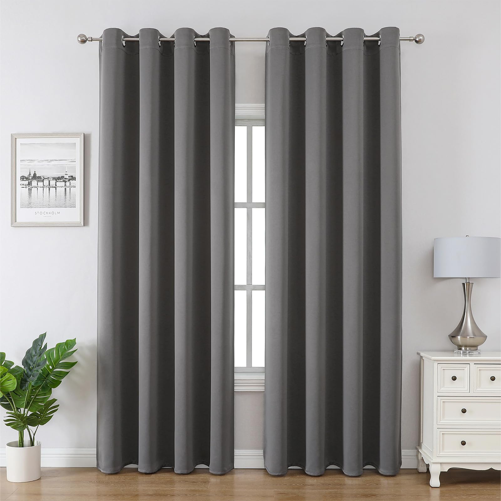 Cucraf Light Grey Blackout Curtains For Bedroom & Living Room, 90 Inch Drop 2 Panels, Thermal Eyelet Black Out Curtains As Soundproof Room Dividers W46 X L90