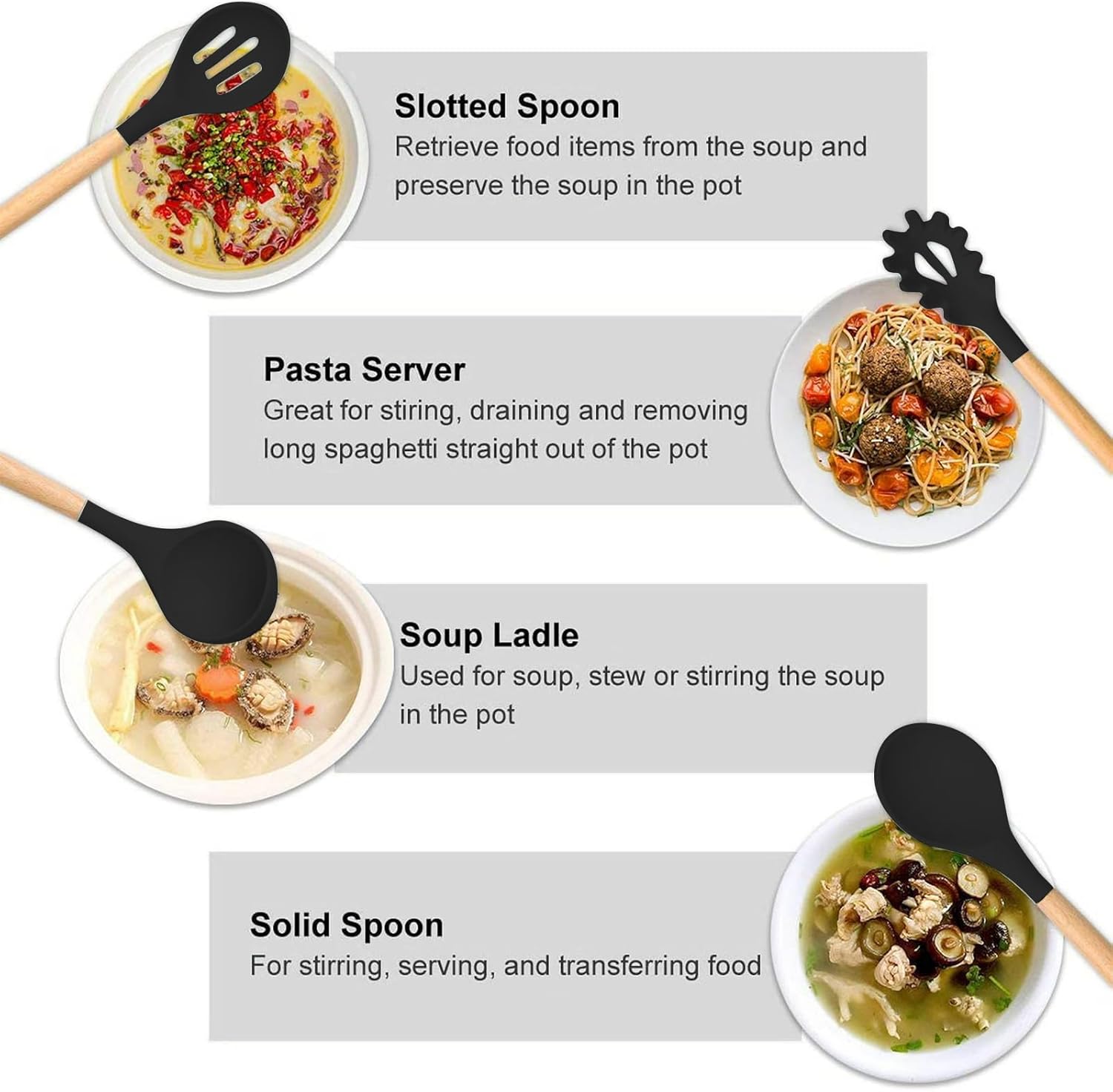 12 Pcs Silicone Cooking Utensils Set Kitchenware Set Kitchen Tool Set Kitchen Utensils for Cooking Wooden Handle Gadgets with Holder for Nonstick Cookware