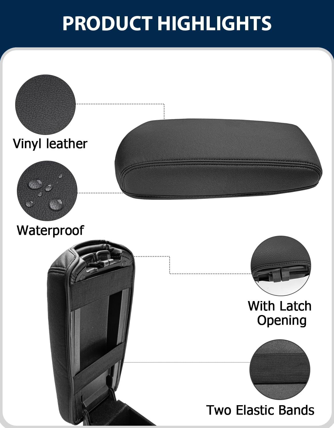 Center Console Armrest Cover for Nissan Maxima 2009 2010 2011 2012 2013 2014, Altima 2013 2014 2015 2016 2017 2018, Vinyl Leather Front Arm Rest Covering, Anti-Scratch, Black