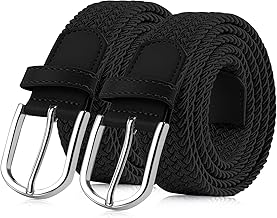 TANGCHAO 2 Pieces Braided Elastic Belt for Men and Women Braided Elastic Strap with Zinc Alloy Buckle 33 mm (1.25 Inches) Multiple Colours