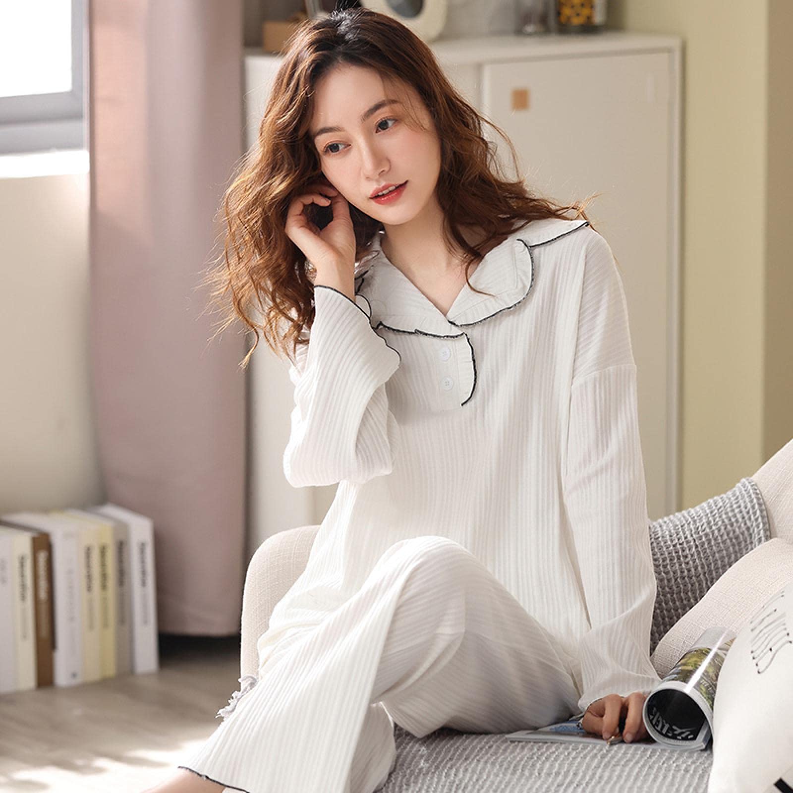Un Pijama Cómodo Pijama Mujer De Pijamas Hombre 2 Piezas De Pijamas De Algodón Puro para Mujer, Ropa De Dormir De Primavera, Pijam