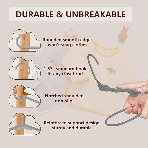 Miniatura 3 de trusir Paquete de 100 perchas de plástico para niños, perchas antideslizantes para ropa para niños, color gris claro, 100 unidades