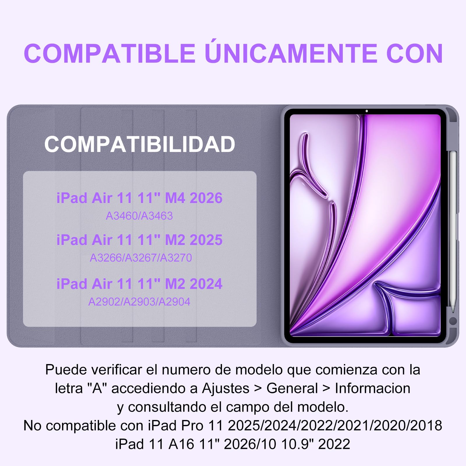 IVEOPPE Funda Teclado para iPad Air 11 Pulgadas M4 2026/M3 2025/M2 2024 | Capa Keyboard Bluetooth Magnético, QWERTY Español Ñ, Case Desmontable con portalápices para iPad Air 11, Violeta grisáceo