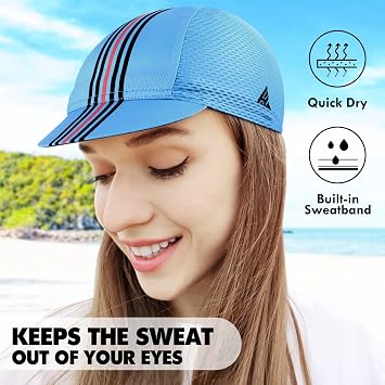 Hikenture Cycling Cap,Cooling Skull Cap Bike Hat with Sun Visor, Summer Breathable Helmet Liner Biking Cap for Men Women