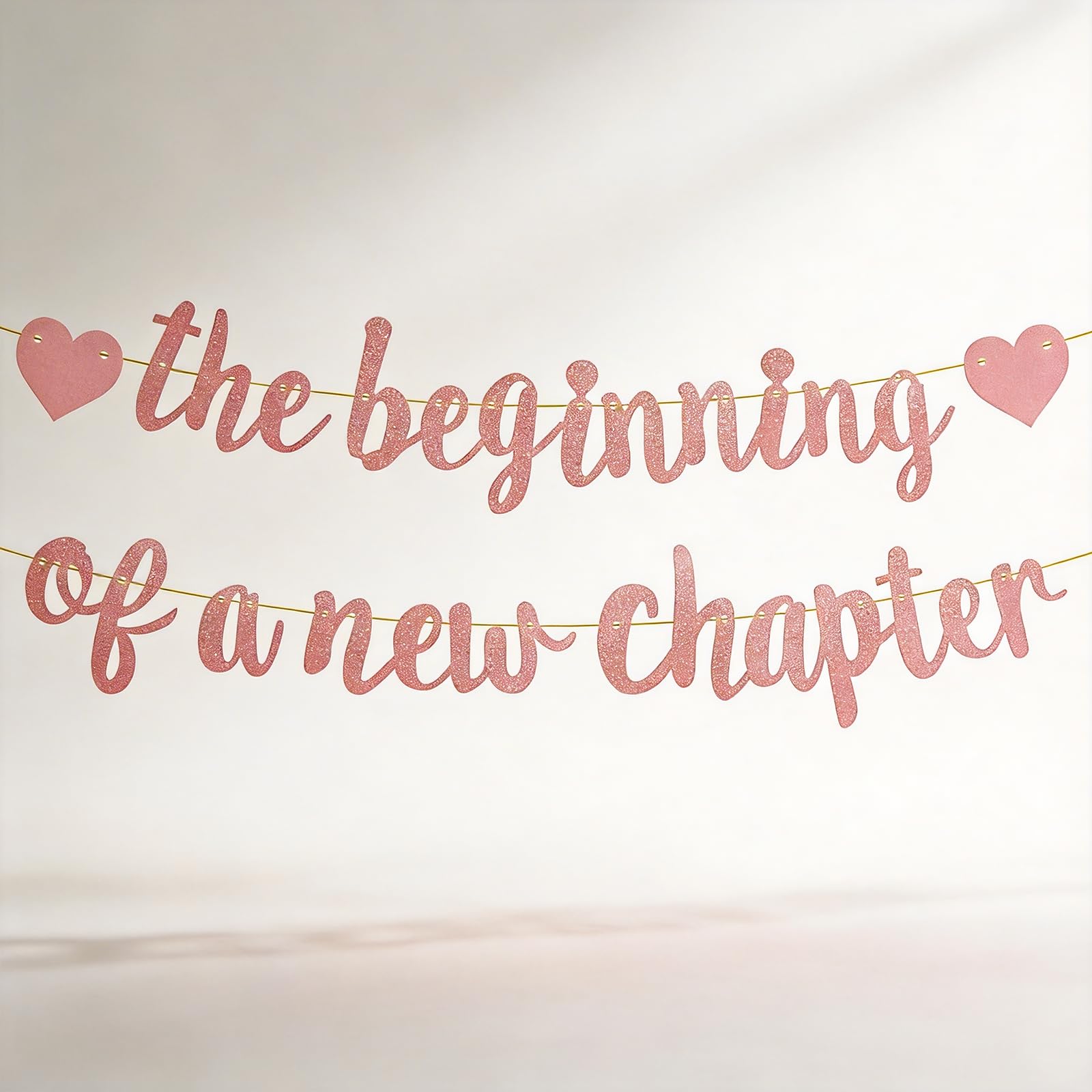 Rose Gold Glitter Party Banner - The Beginning of a New Chapter Celebration Decor - Elegant Pre-Strung Banner for Adult Parties, Anniversaries & Milestone Events