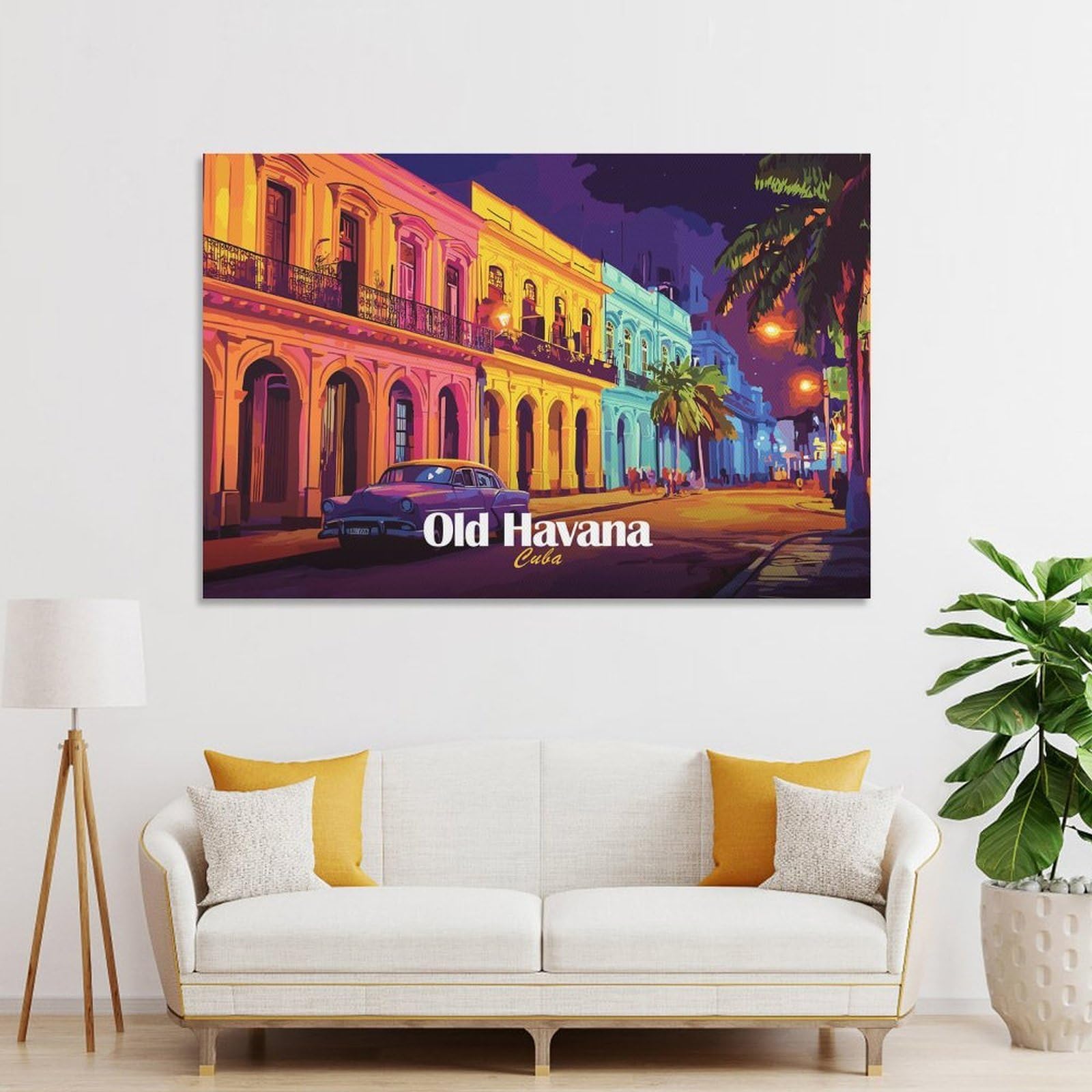 Junmoney Unframe-Style-11-1 Old Havana Cuba Street Scene Room Decor Wall Art, 24X36inch(60X90cm), For Living Room, Bedroom, Office Or Hallway, Decorative Artwork With Broad Appeal