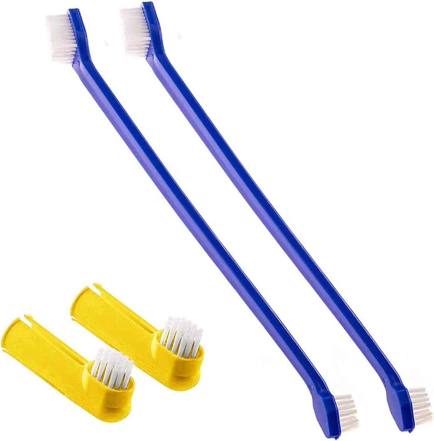 SunGrow Dog Toothbrush Set, 2 Long Dual-Headed Brush, 2 Finger Brushes, 4 Pcs per Pack : Pet Supplies