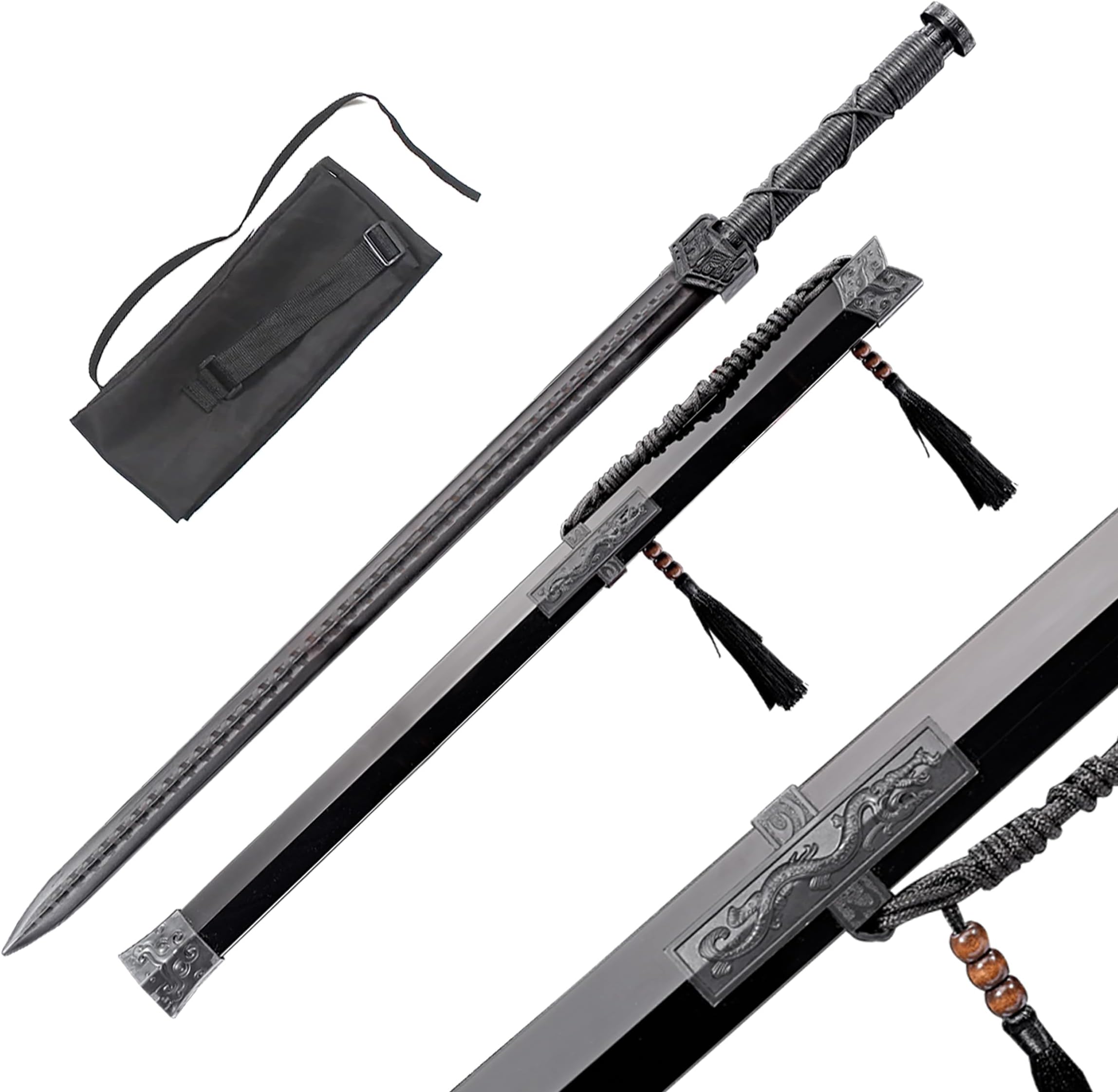 Chinese Han Sword Polypropylene Long Sword with high Toughness Training Samurai Knife Training Sword(Chinese Dragon Pattern Han Sword)