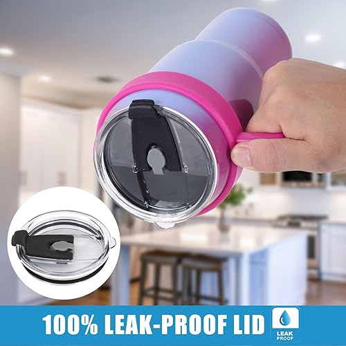 Miniatura 4 de Vaso de 40 onzas con asa y pajilla, taza de acero inoxidable con doble aislamiento con asa, taza de café de viaje de 40 onzas con tapa a prueba de