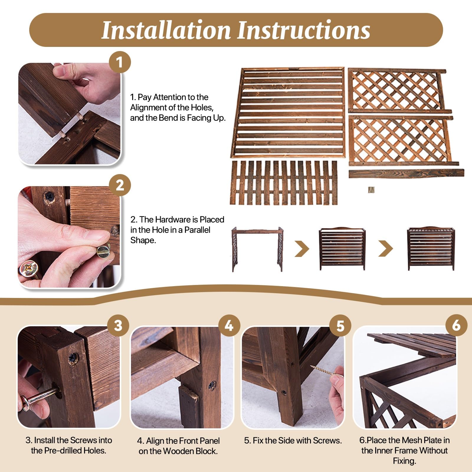 Marron Cache Clim Bois Cache Climatiseur Extérieur Bois Cache Pompe a Chaleur Extérieur Bois Pour Cacher Climatisation Support De Fleur Anti-Corrosion Support De Climatiseur Pour Jardin(110x50x85cm)