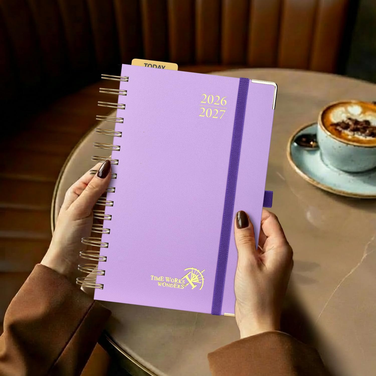 POPRUN Agenda Giornaliera 2026 2027 A5 Spirale, Daily Planner 21,5 x 14,5 cm 1 Giorno 1 Pagina da Ago.2026 a Lug.2027 con Schede Mensili, Carta Spessa da 80 GSM, Viola Chiaro