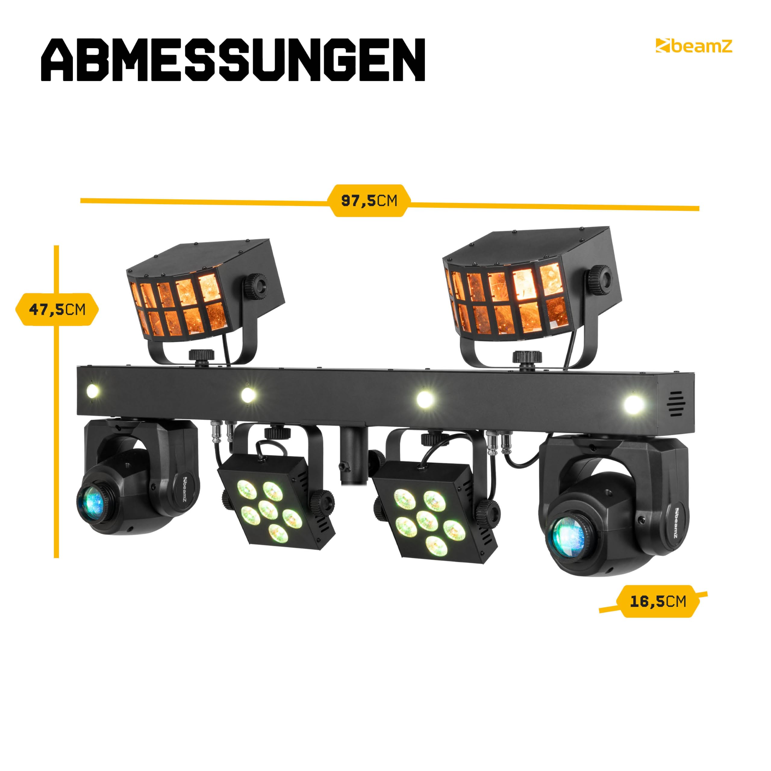 BeamZ ShowBar GO Glow - LED Partybar - 2x Mini Moving Head, 2x Derbys, 2x PAR & Wash Stroboskop - 45 Watt DMX Discolicht Partylicht Anlage, Disco Light DJ Equipment, Musikgesteuert, Fernbedienung